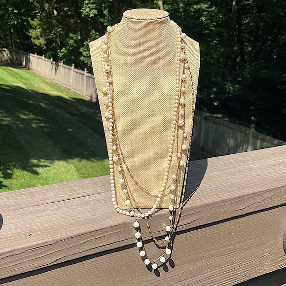 J. Crew Jewelry - J CREW MULTI STRAND GOLD TONE AND PEARL NECKLACE